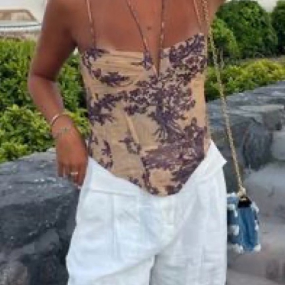 Miaou Beige and Brown Aphex Floral Corset atop